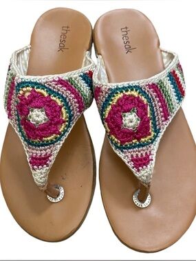 The Sak Shana Boho Hippie Festival Colorful Crochet Thong Sandals